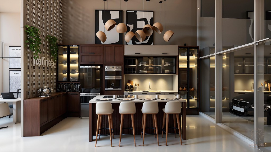 Showroom Domus Italínea - Cozinha moderna com área de escritório